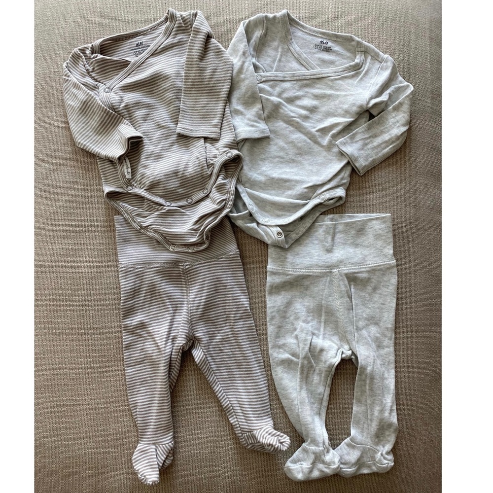 H&M Kids Matching Set - Neutral Grey & Taupe Two-Piece Layette
